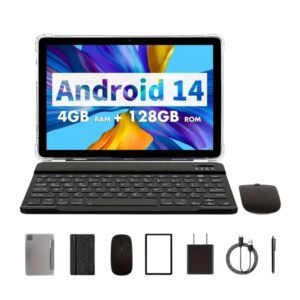 Tableta Android 13 de 25.65 cm (10”) 2 en 1 - 128GB ROM, 8GB RAM, Cámara Dual, Teclado, Ratón, Funda, Lápiz, Batería 8000mAh, Wi-Fi 6